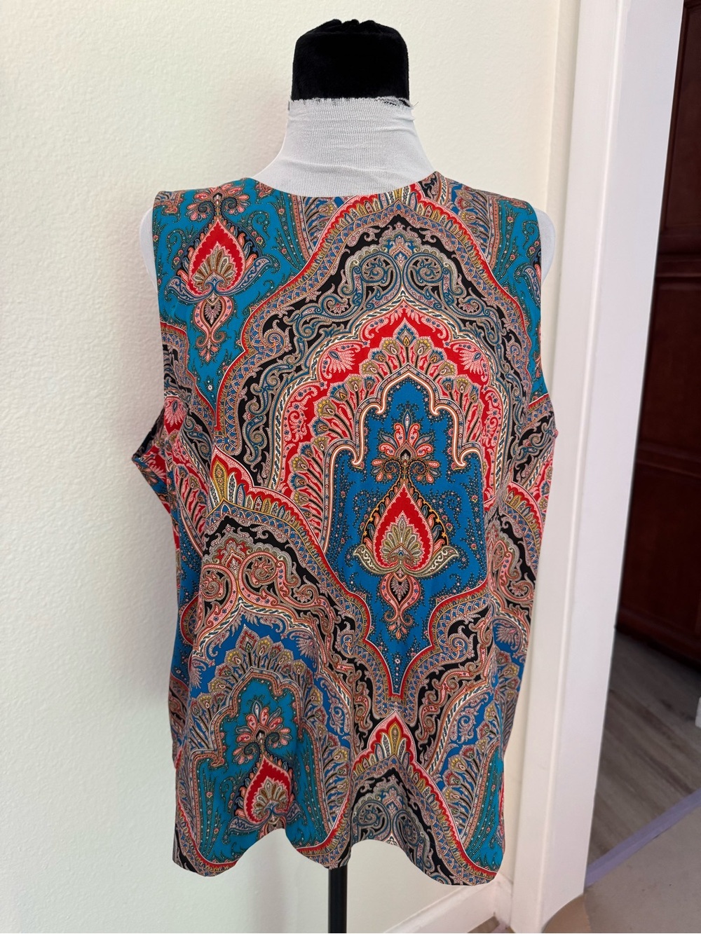 J Crew Sleeveless Paisley Print Top in Teal & Red & Black in XL